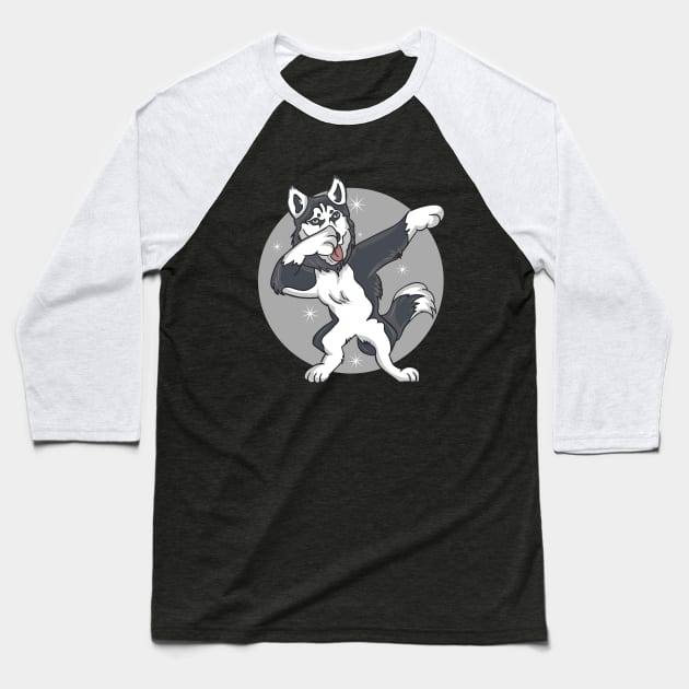 'Dabbing Husky Dog' Funny Dabbing Animal Gift Baseball T-Shirt by ourwackyhome